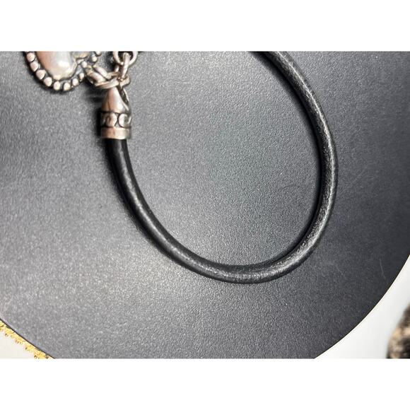 Mexico 925 Sterling Silver Black Leather Toggle Closure Heart Charm Bracelet 8” - Picture 6 of 6